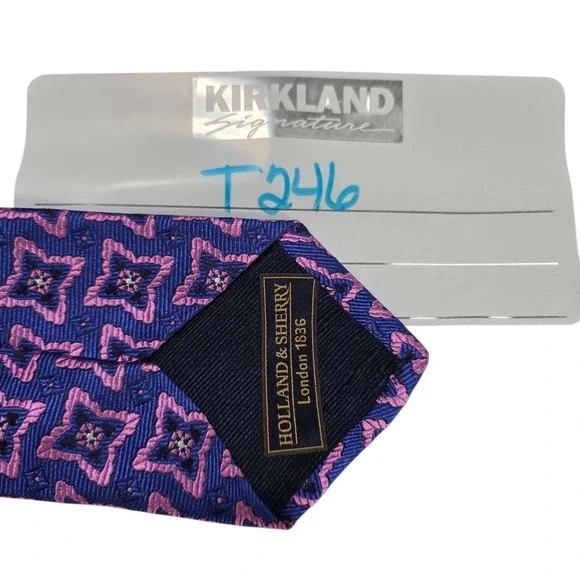 HOLLAND‎ & SHERRY Silk Geometric Pattern Necktie Blue Pink Luxury Formal Men's